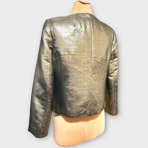 Metallic Gold Lame Jacket 8 Party Classic Retro Vintage Pocket J.Crew Collection - Picture 5 of 7